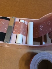 Desktop Water Activated Tape Dispenser With 2 Rolls Of Paper Tape Pink