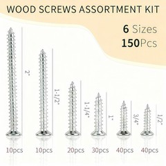 150 Pcs Wood Screws Assortment Kit, 6 Sizes High Hardness Assorted…