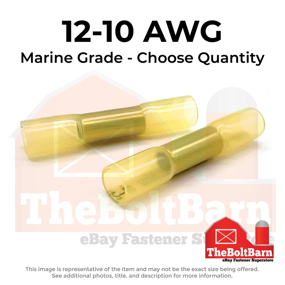 Yellow Heat Shrink Marine Grade Butt Crimp Connectors Terminals AWG 12-10