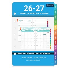 A5 Planner Refills 2026-2027 Weekly Monthly Inserts 7 Hole Jul26-Jun27 Tabs (