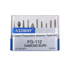 Dental Diamond Bur FG-112 Crown Preparation Anterior Teeth Kit High Speed AZDENT