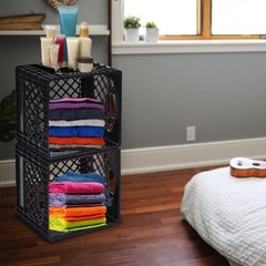 Juggernaut Storage 2-Pack Stackable Heavy Duty Milk Crates with Handles, 16 Q…
