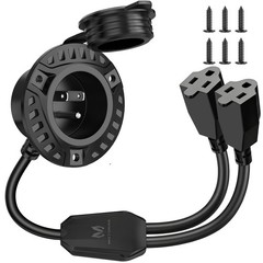 MICTUNING 15A 125V AC Port Plug RV Shore Power Inlet Dual 20” Wire w/ Hole Saw