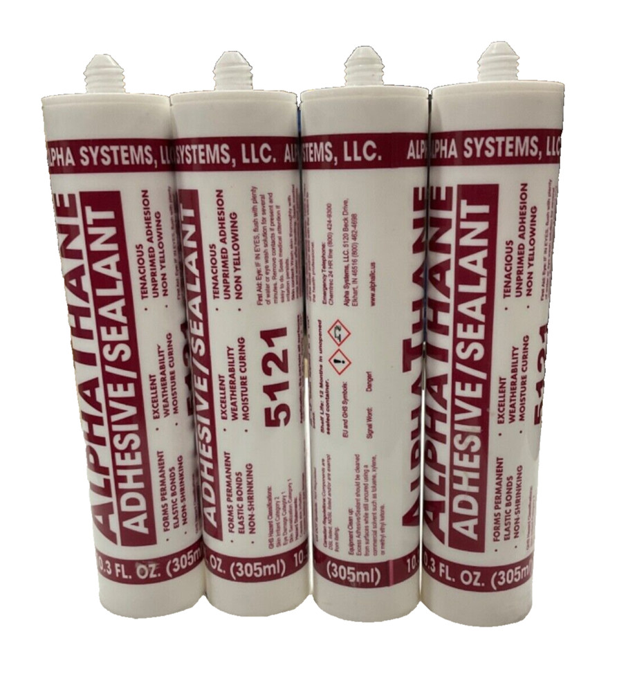 4 PACK Alpha 5121 Thane White Adhesive/Sealant 10.3 Fl Oz RV/Camper/Trailer