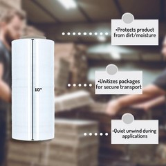 Machine Pallet Stretch Wrap Plastic Shrink Film Clear 10″x6000′ 80 Gauge 2 Rolls