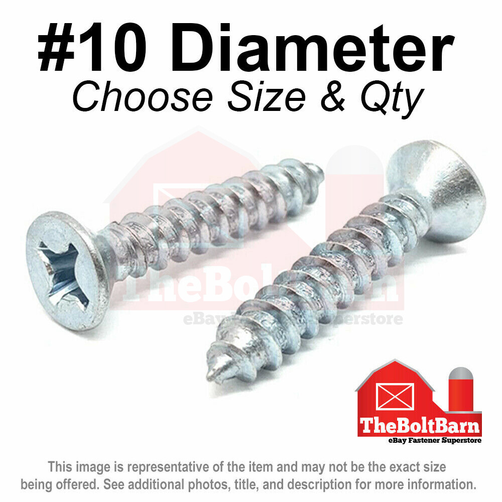 #10 Phillips Flat Head Self Tapping Sheet Metal Screws Zinc (Pick Length & Qty)