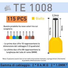 115 Yellow Capicorda 2x1mm² Double Cable Crimp Compass Electrical Terminals