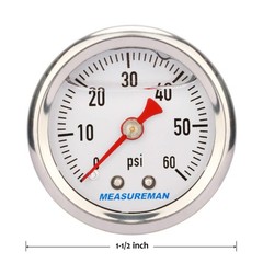 1.5″ Dial Size, 304 Stainless Steel case, Liquid Filled Fuel Pressure Gauge, …