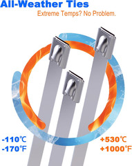 Metal Zip Ties of 100 Pcs, 11.8 Inch 304 Stainless Steel Cable Ties, Heavy Duty