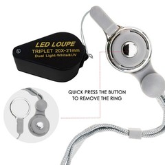 20x Magnifier Jewelry Loupe LED UV 21mm Triplet Lens Magnification Power