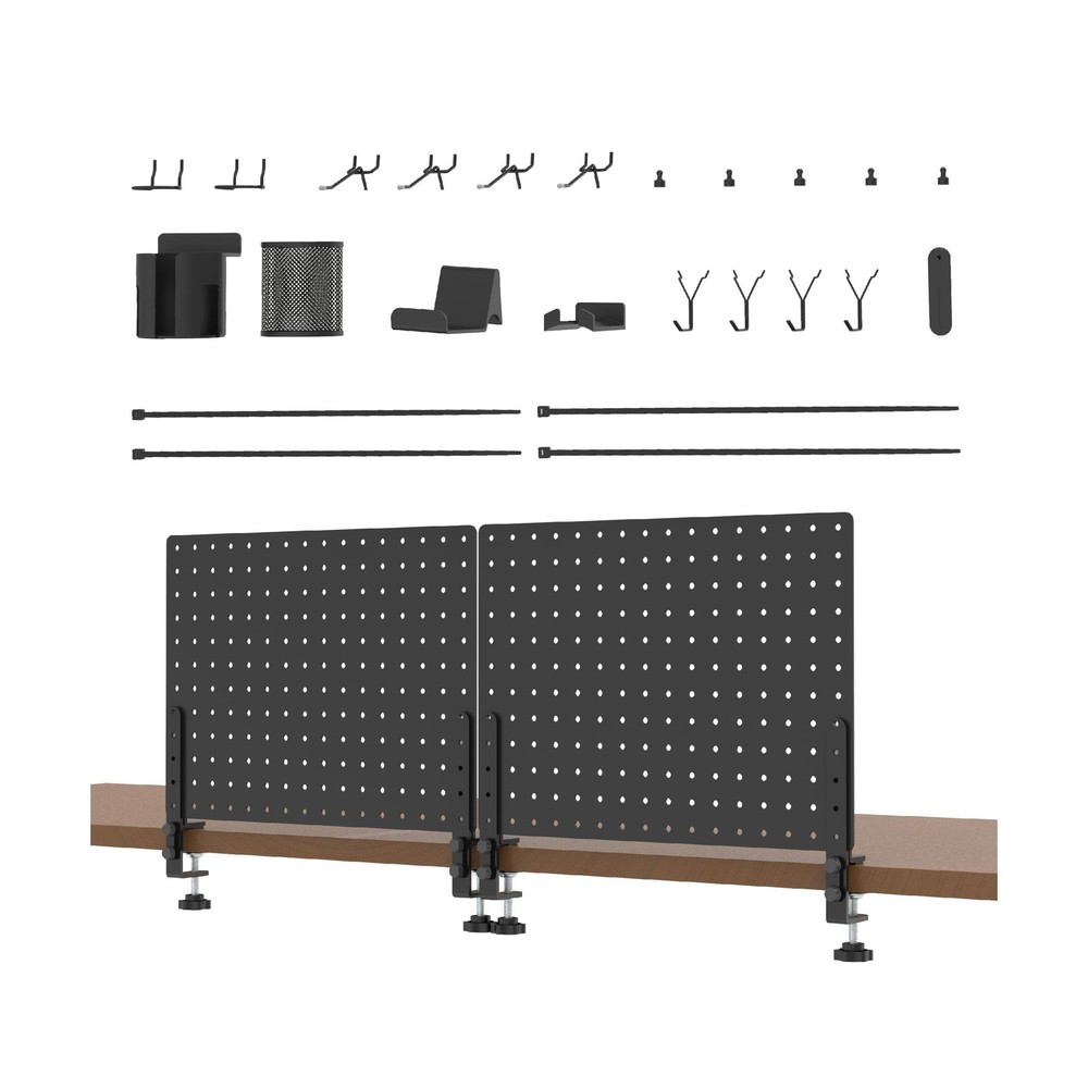 HUHOLE Clamp On Desk Pegboard 32″ x 12″ (Complete Kit)-No Drill Metal Desktop…