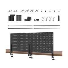 HUHOLE Clamp On Desk Pegboard 32″ x 12″ (Complete Kit)-No Drill Metal Desktop…