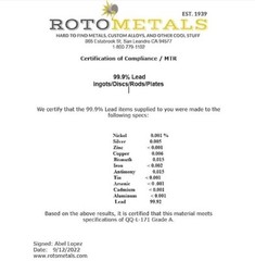 Whole Lead Ingot Pure 99.9% About 5 pounds by Rotometals