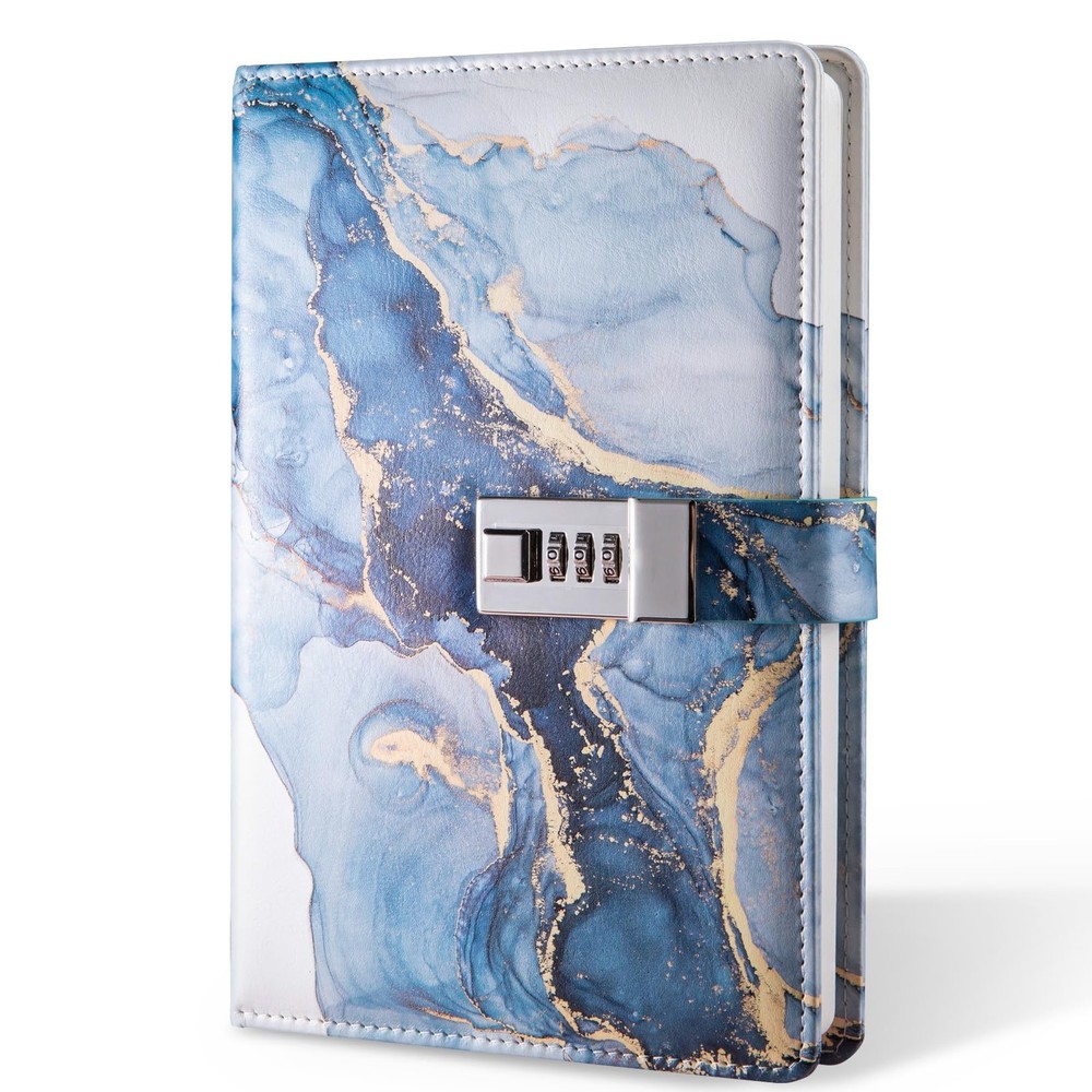 Diary with Lock, A5 Lockable Journal, PU Leather 8.6×5.9 inches, Blue