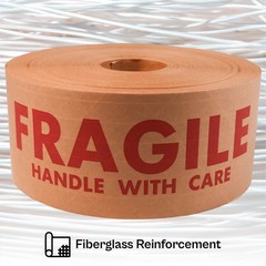 10 Rolls, Wolverine Fragile Printed Kraft Gummed Tape, 2.75″ x 450′, 5.5 Mil