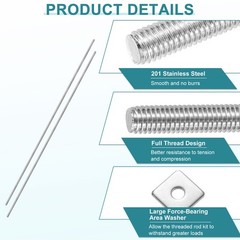 16Pcs Fully Threaded Rod, M3 x 300mm 201 Stainless Steel with Nuts Washers