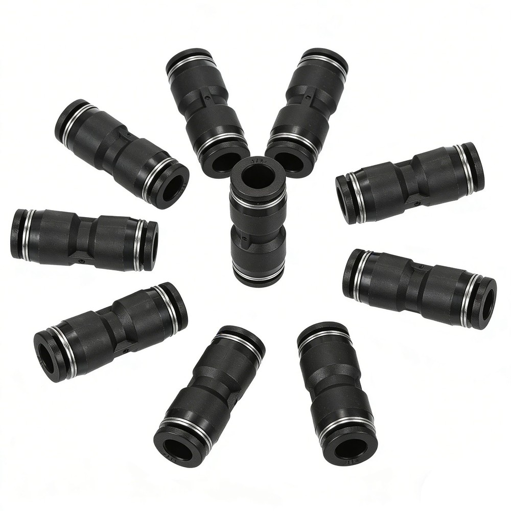 10 Pcs 1/4″ Union Push to Connect Pneumatic Air Line Fitting Black