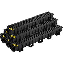Trench Drain System, Channel Drain with Plastic Grate, 5.9×5.1-Inch HDPE Drainag