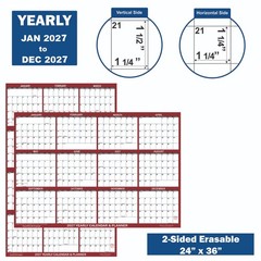 24×36 SwiftGlimpse 2024 Large Wall Calendar, Paper Folded, Yearly Planner-Maroon