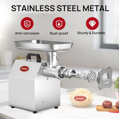 Commercial Electric Meat Grinder #12, 1.0HP Heavy Duty Stainless Steel Meat Minc