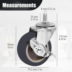 3 Inch Stem Caster Wheels Set of 4, Heavy Duty 600 Lbs Quiet Non-Marking Rubber