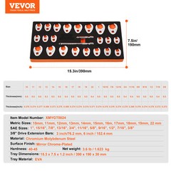 VEVOR Crowfoot Wrench Set 3/8″ Drive 24-Piece Crows Foot Wrench Set SAE Metric