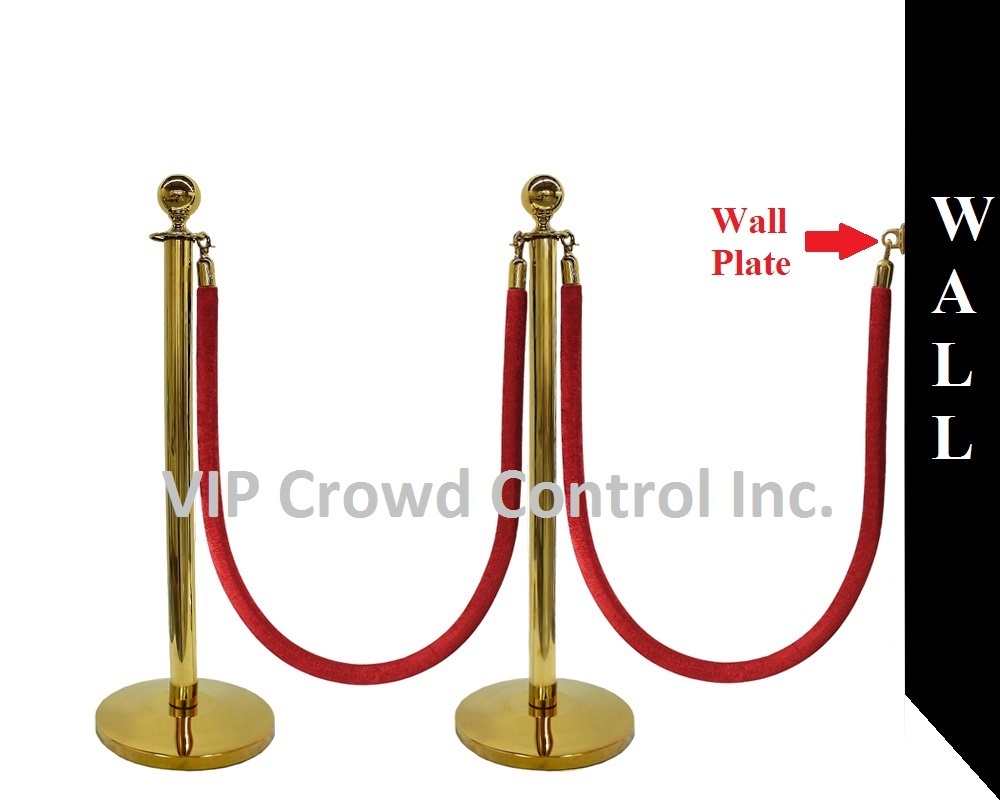 ROPE STANCHION, 5 PCS SET, CROWN TOP AND GOLD POLISH S.S. 12″ DOMED BASE