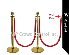 ROPE STANCHION, 5 PCS SET, CROWN TOP AND GOLD POLISH S.S. 12″ DOMED BASE