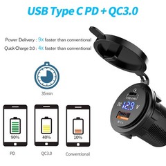 Automotive USB Car Charger LED Digital Voltmeter Voltage Gauge Ammeter Panel 12v
