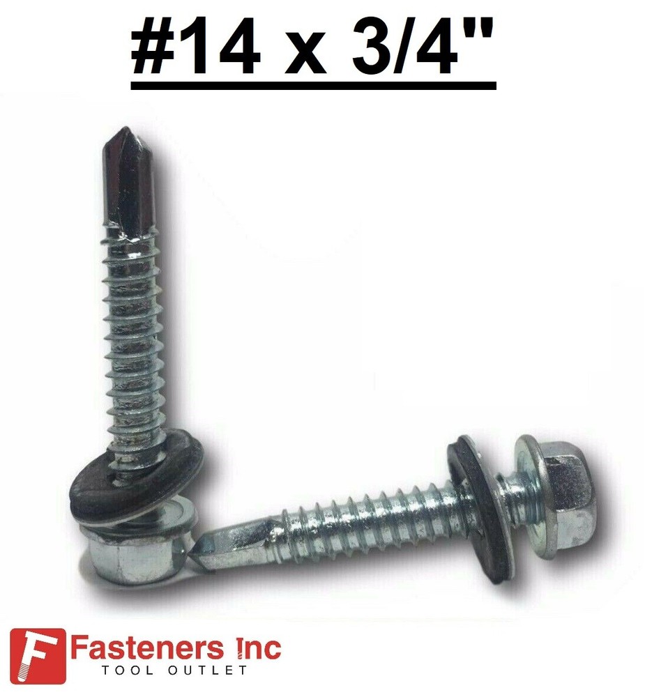#14-14 x 3/4″ Hex Rubber Washer Self Drilling Screws Roofing Siding 3/8″ Drive