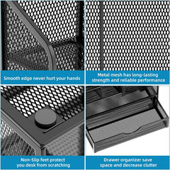 Marbrasse Mesh Pen Holder for Desk, Multi-Functional Pencil Organizer with Drawe