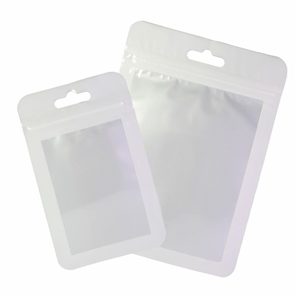 Multi-Sizes White Framed Clear Front Mylar Zip Lock Pouch Bag w/ Euro Slot M2