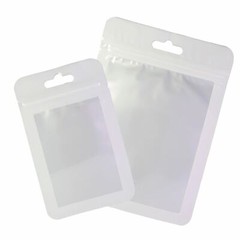 Multi-Sizes White Framed Clear Front Mylar Zip Lock Pouch Bag w/ Euro Slot M2