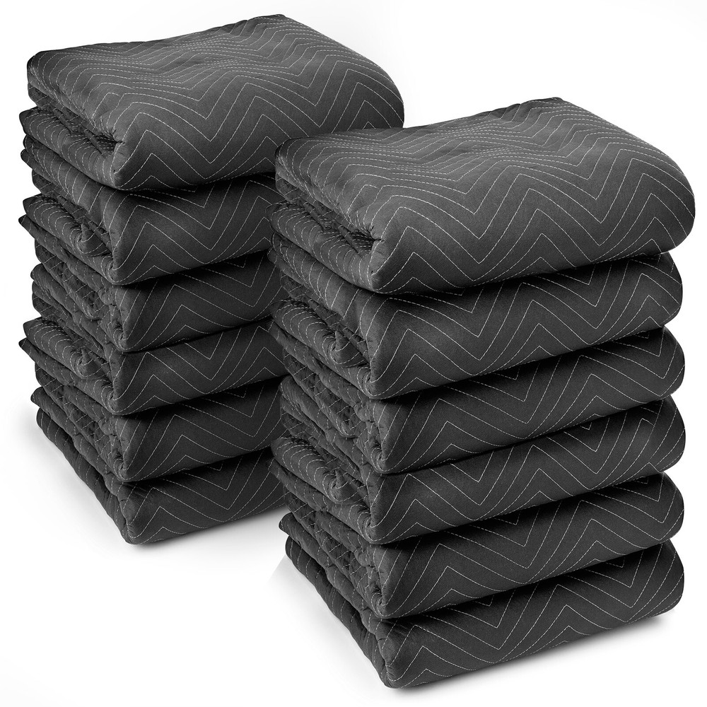 12 Moving Blankets Furniture Pads – Ultra Thick Pro – 80″ x 72″ Black