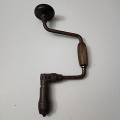 Vintage Hand Powered Bit Brace Drill With Wood Handles Ratcheting Mechanism