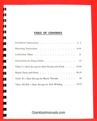 ATLAS Pick-O-Matic Install Operate on Metal Lathe Thread Gear Charts Manual 0041