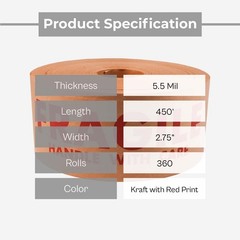 360 Rolls, Wolverine Fragile Printed Kraft Gummed Tape, 2.75″ x 450′, 5.5 Mil