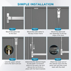 Surface Vertical Rod Exit Device, 32In Commercial Door Push Bar Panic Device wit