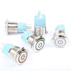 16mm Metal Black Push Button Switch LED Light Momentary Latching Waterproof 12V