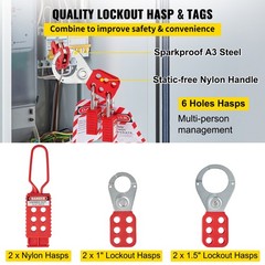 VEVOR 42PCS Lockout Tagout Kit Red Safety Padlocks Circuit Breaker Lockout Hasps