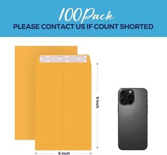 ACSTEP 100Pack Manilla Envelopes 6 x 9 Brown Kraft Catalog 6X9 100 PCS,