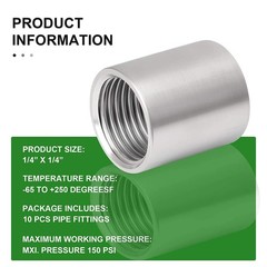 10PCS 304 Stainless Steel Cast Pipe Fitting, Coupling, 1/4″ X 1/4″ NPT Female Th