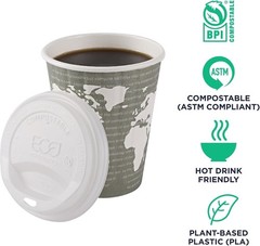 Eco-Products Compostable Coffee Cup Lids Case of 800 White EcoLid Fits 10-20oz
