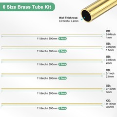 M METERXITY 300mm Brass Round Tube, 1mm 1.5mm 2mm 2.5mm 3mm 3.5mm, Tone