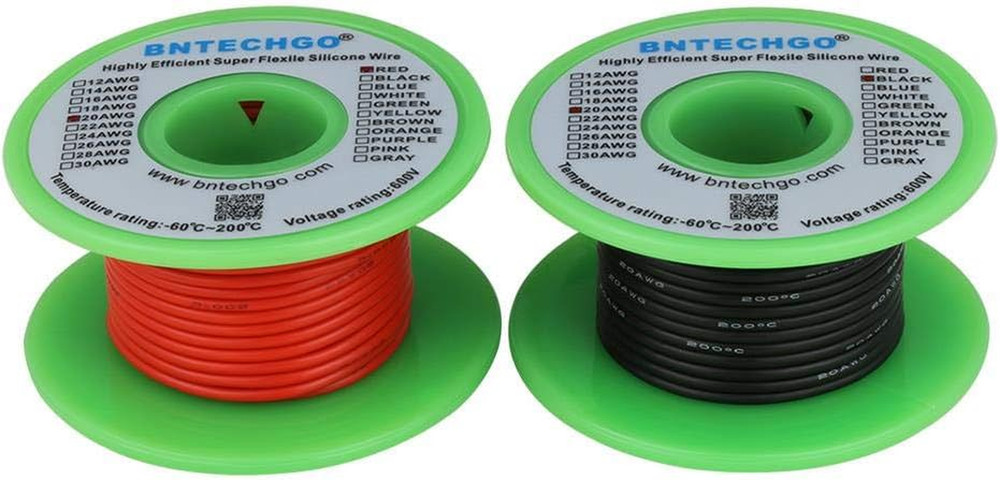 20 Gauge Silicone Wire Spool Red 50Ft and Black 50Ft Flexible 20 AWG Stranded Ti