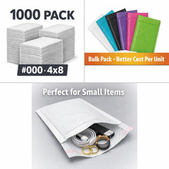 1000 #000 4×8 Poly Bubble Mailers Padded Self Seal Shipping Envelopes