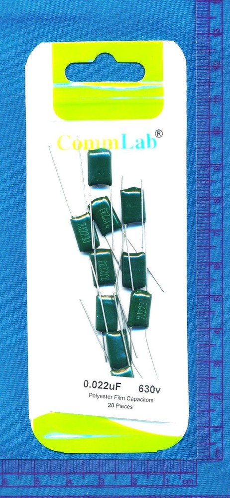10pack COMMLAB 0.022uF 630V Radial Polyester Film Capacitors .022 uF 2J223J 223J
