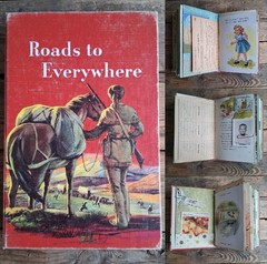 Handmade Junk Journal Vintage Textbook Cover Roads To Everywhere Blank Diary