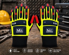 Ringers Gloves R-24 Hi-Vis Impact Protection Thinsulate Work Gloves Size L OR XL