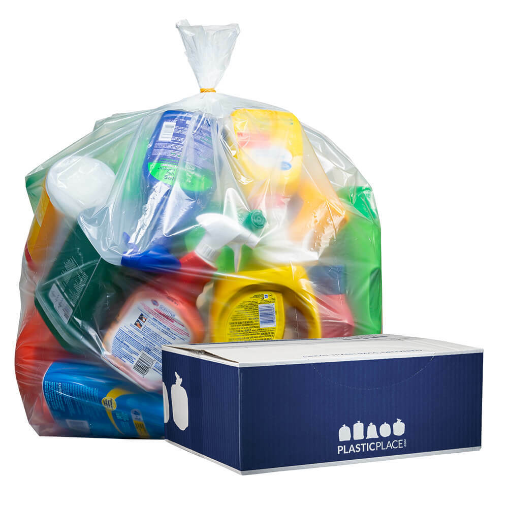 Plasticplace 56 Gallon Clear Trash Bags, 1.5 MIl, 43” x 46”, 100 Count